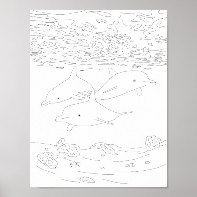 Dolphin Pod Adult Coloring Poster (Front)