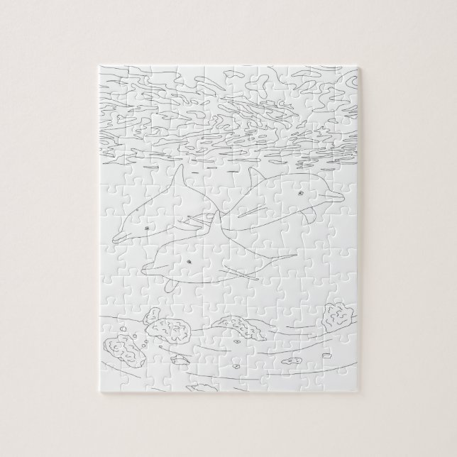 Dolphin Pod Adult Coloring Puzzle (Vertical)