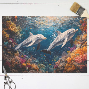 Dolphin Pod Coral Reef Decoupage Tissue Paper