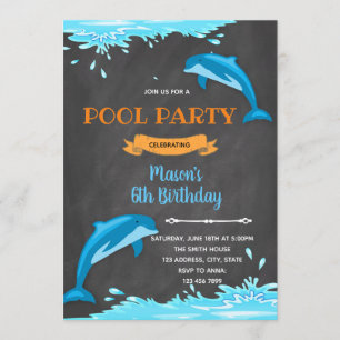 Dolphin pool beach birthday invitation