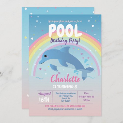 Dolphin Pool Party Birthday Beach Float Ocean Invitation