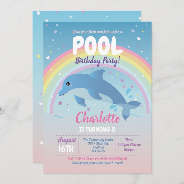Dolphin Pool Party Birthday Beach Float Ocean Invitation (Front/Back)
