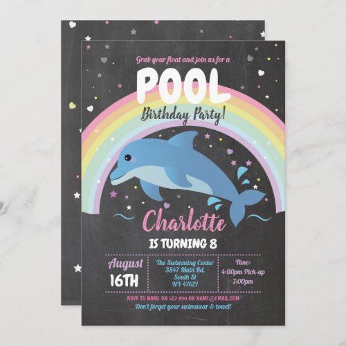 Dolphin Pool Party Birthday Beach Float Ocean Sea Invitation