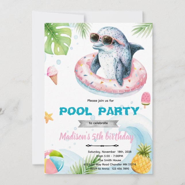 Dolphin Pool Party invite (Front)