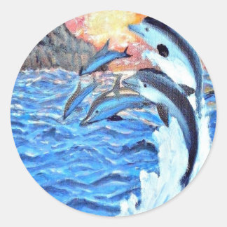 Dolphin Porpoise ocean scenes art Classic Round Sticker