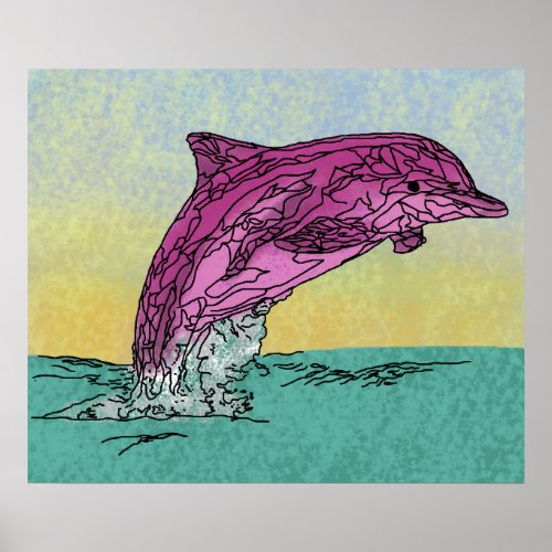 Dolphin print Poster Art Unusual Pink dolphin Sea
