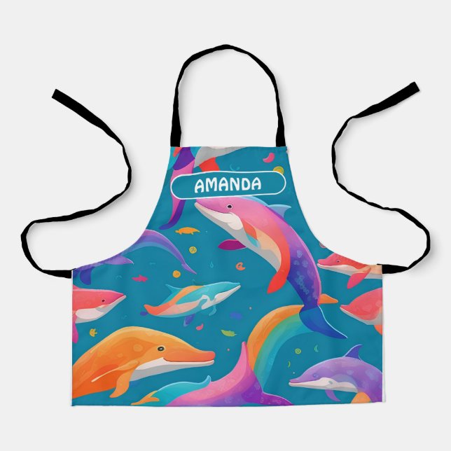 Dolphin Rainbow Colorful Personalized Pattern Apron (Front)