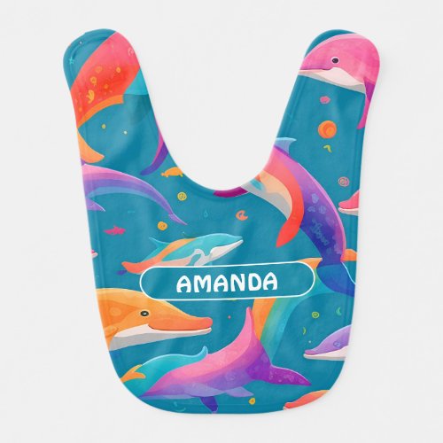 Dolphin Rainbow Colorful Personalized Pattern Baby Bib