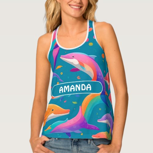 Dolphin Rainbow Colorful Personalized Pattern Tank Top