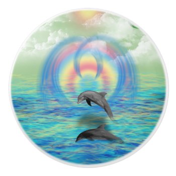 Dolphin Rising Ceramic Knob by stellerangel at Zazzle