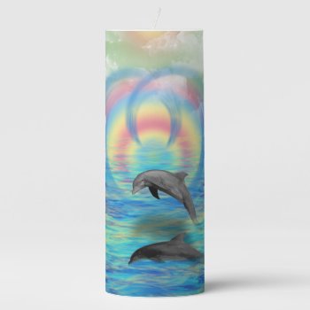 Dolphin Rising Pillar Candle by stellerangel at Zazzle