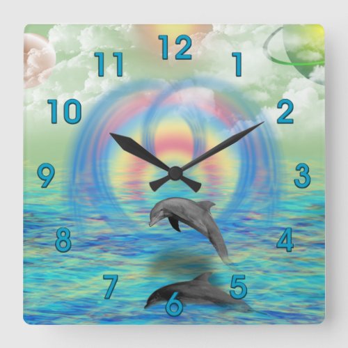 Dolphin Rising Square Wall Clock