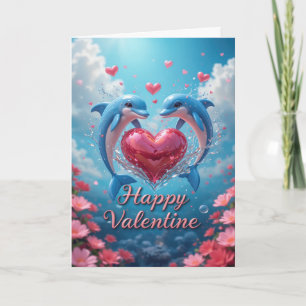 Dolphin Rose Valentine Romantic Ocean Love Holiday Card