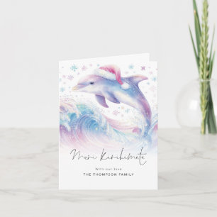 Dolphin Santa Hat Meri Kirihimete Christmas folded Holiday Card