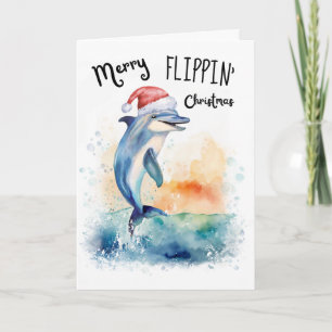 Dolphin Santa Merry Flippin' Christmas Beach Holiday Card