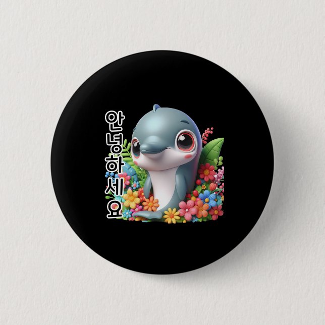 Dolphin Say Hello In Korean Sticker  Button (Front)