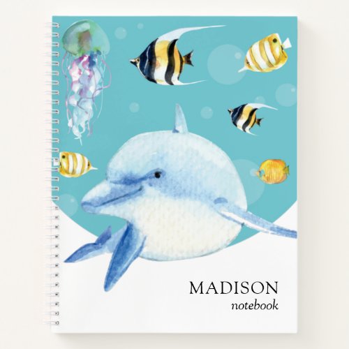 Dolphin Sea Life Marine Fish Personalized Name Notebook