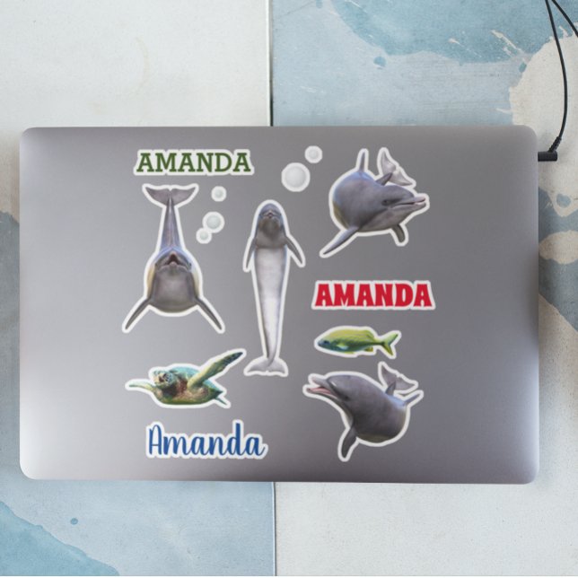 Dolphin Sea Life Set Name Monogram Sticker (Creator Uploaded)