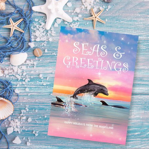 Dolphin Seas  Greetings Tropical Beach Christmas Holiday Card