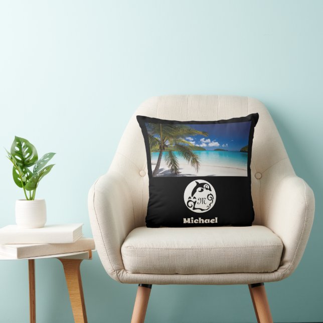 Dolphin Silhouette Monogram Photo Throw Pillow (Chair)