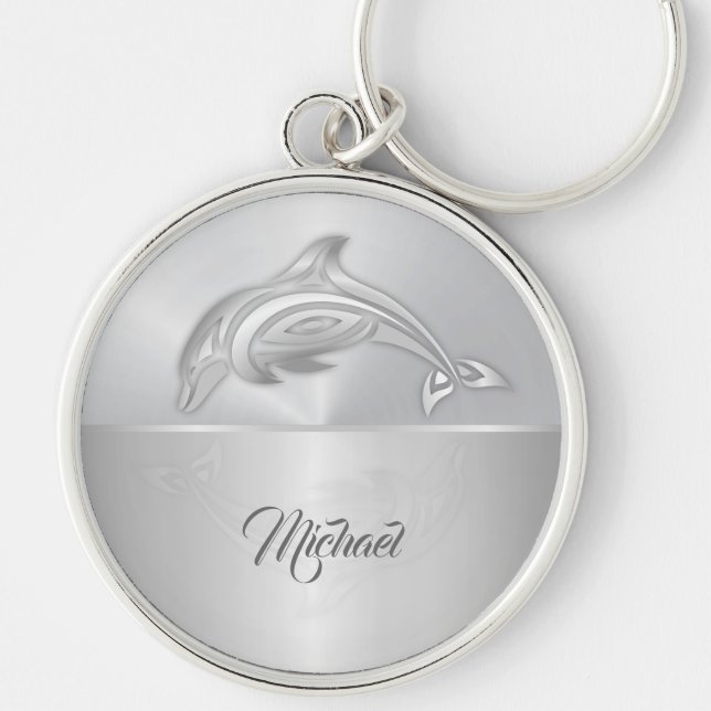 Dolphin  Silver Monogram Keychain (Front)