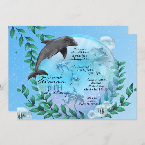 Dolphin Snow Globe Birthday Party Invitations