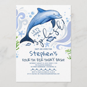 Dolphin Splash   Summer Pool Birthday Party Invitation