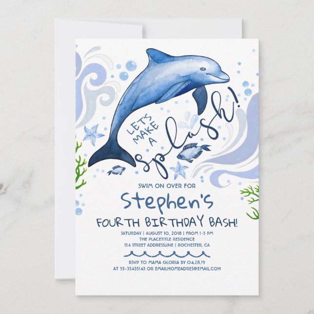Dolphin Splash | Summer Pool Birthday Party Invitation (Front)