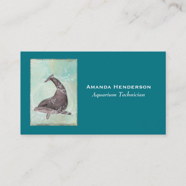 Dolphin Splashing Around in Aqua Green Water Business Card (Front)
