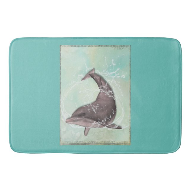 Dolphin Splashing Around in Cool Green Water Bathroom Mat (Front)