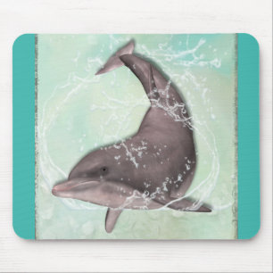 Dolphin Splashing Around in Cool Green Water Mouse Pad