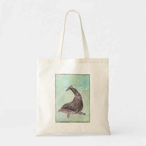 Dolphin Splashing Around in Cool Green Water Tote Bag