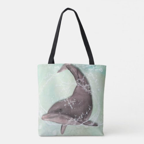 Dolphin Splashing Around in Cool Green Water Tote Bag