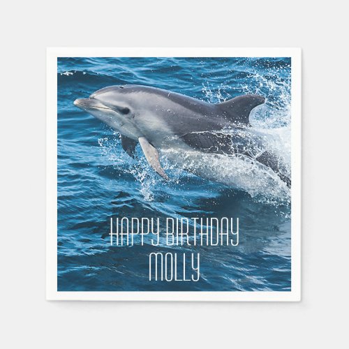 Dolphin Splashing Custom Birthday Party Napkins