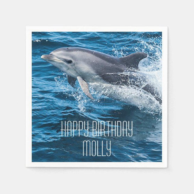 Dolphin Splashing Custom Birthday Party Napkins (Front)