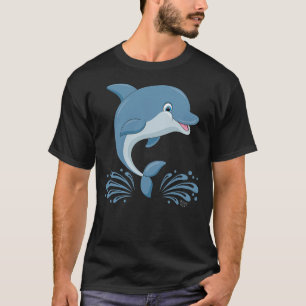 Dolphin Splashing in Water Cartoon Drawing T-Shirt