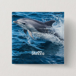 Dolphin Splashing Personalized Button