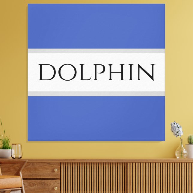 DOLPHIN Sporty Fun Summer Blue White Gray Stripes Canvas Print (Insitu(LivingRoom))