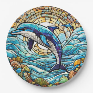 Dolphin stained glass paper plates