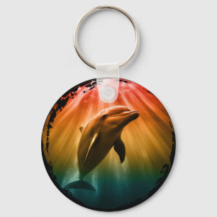 dolphin summer sea ocean sunset keychain