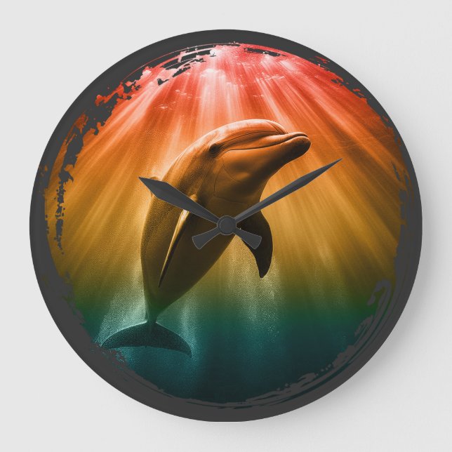 dolphin summer sea ocean sunset  large clock (Front)