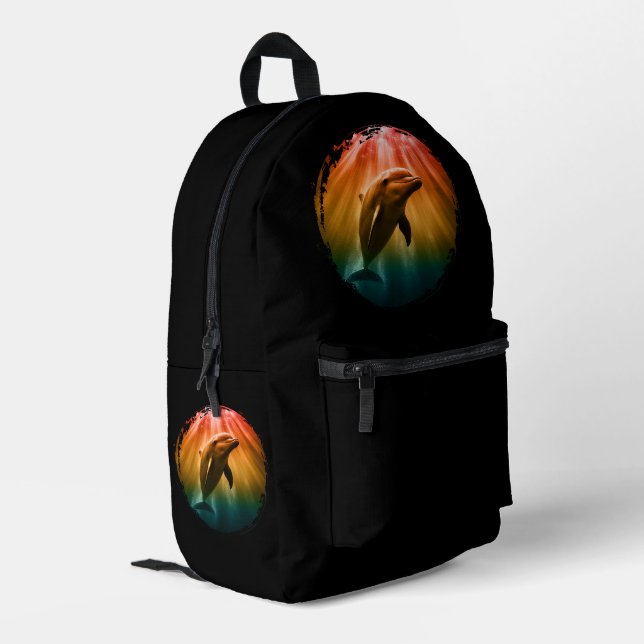 dolphin summer sea ocean sunset  printed backpack (Back Corner Left)