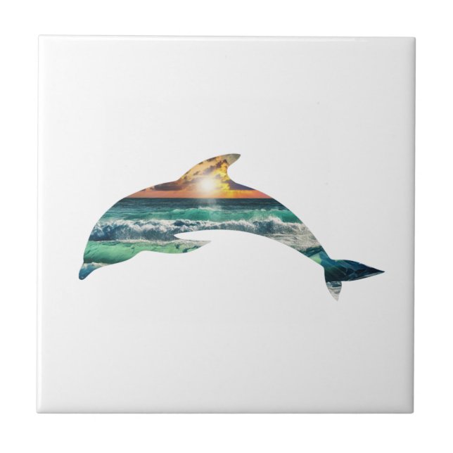 Dolphin Sunset Beach Ceramic Tile (Front)