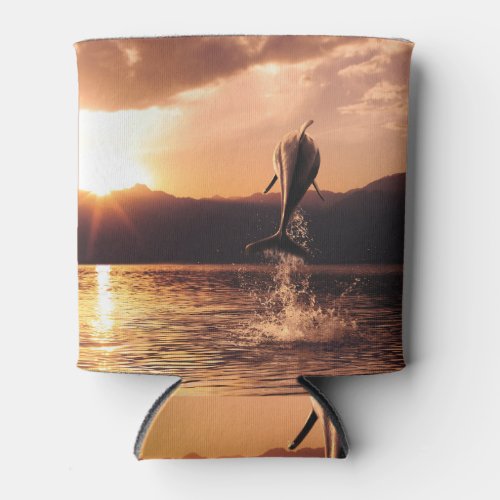 Dolphin Sunset Beautiful Ocean Jump Can Cooler