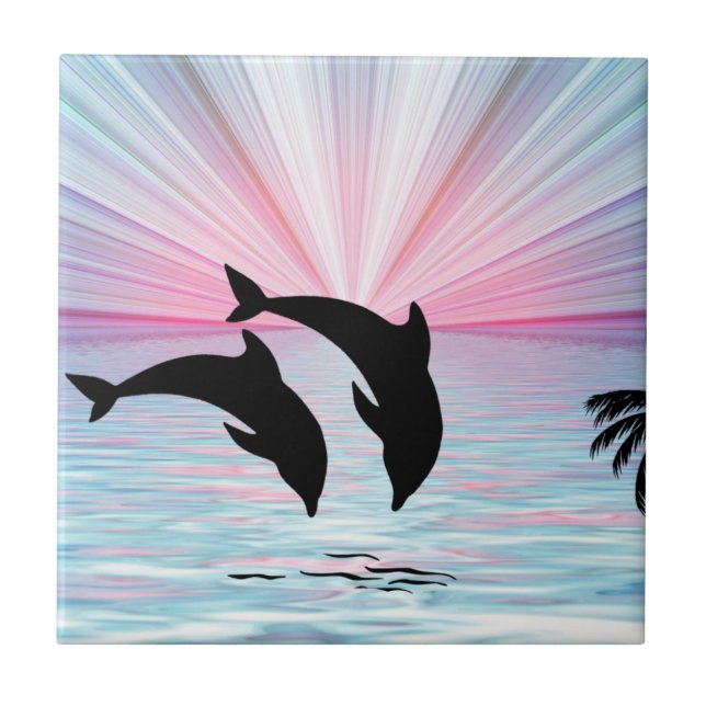 Dolphin Sunset Ceramic Tile (Front)