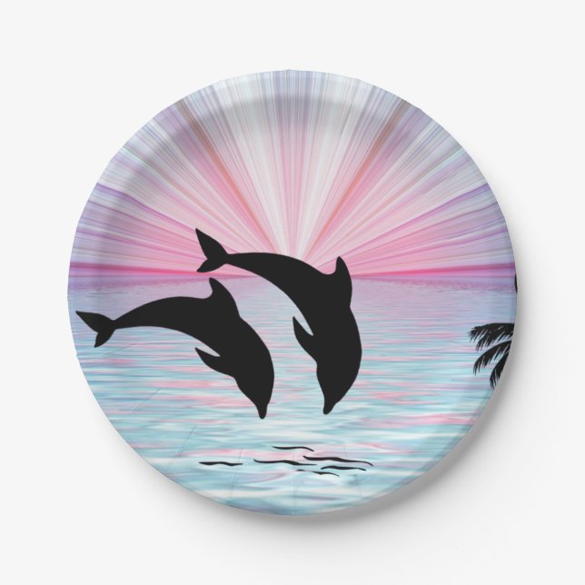 Dolphin Sunset Paper Plates (Front)