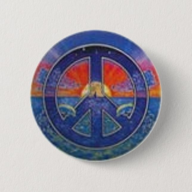 Dolphin Sunset Peace Pinback Button (Front)