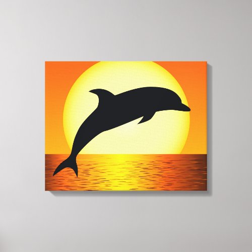 Dolphin Sunset Picture on Gallery Wrapped Canvas