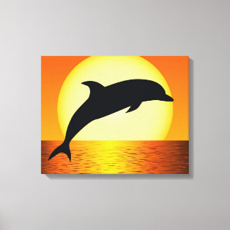 Dolphin Sunset Picture on Gallery Wrapped Canvas Print