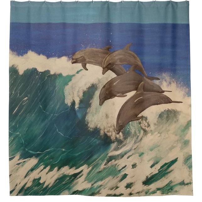 Dolphin Surfing Shower Curtain (Front)